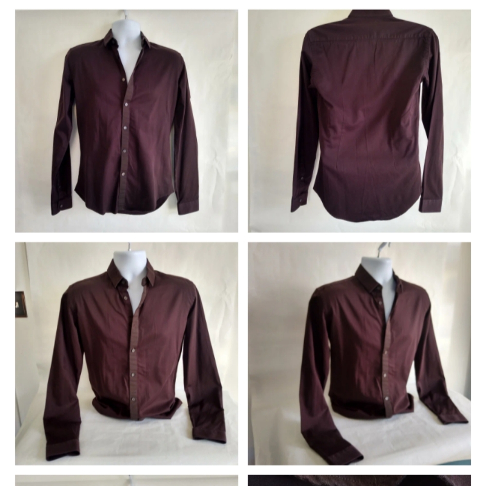 Men's Black Tag by Zara Man Shirt, Size Small, Slim fit Color Burgundy